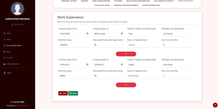 Work Experience Form